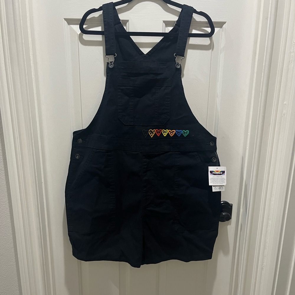 Target Black Overall Shorts with Colorful Heart Accents